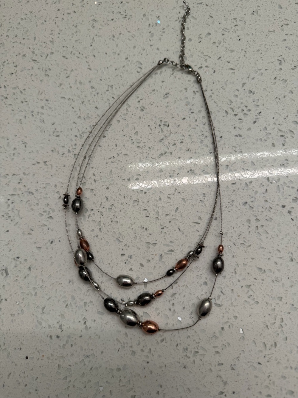 Three-Strand Metallic Bead Necklace - Silver & Rose Gold